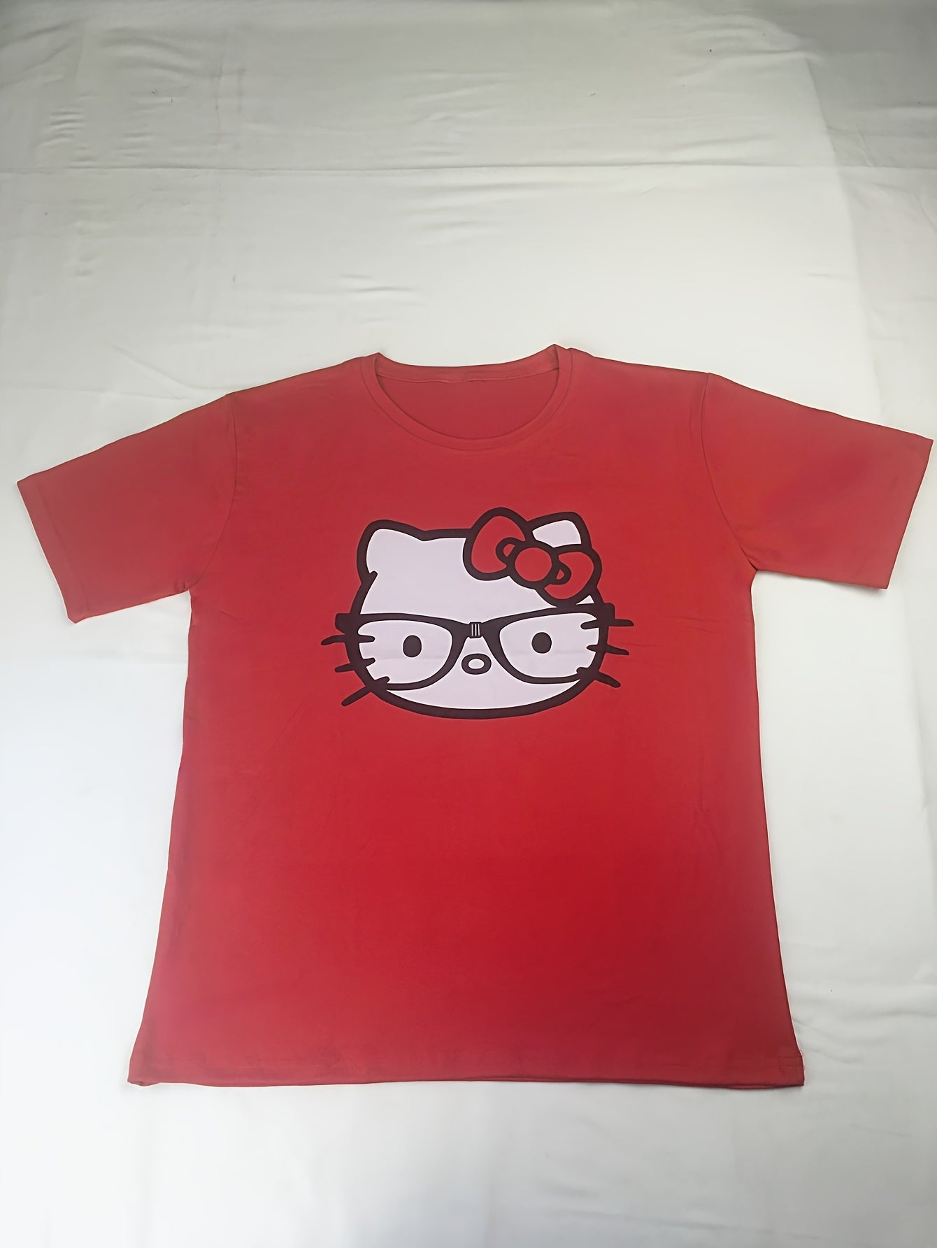 [Sanrio Hello Kitty T-Shirt] Sanrio Hello Kitty Cartoon Graphic T-Shirt | Short Sleeve Crew Neck, Black with White Design | Casual Spring/Summer Top, Everyday Tshirt | Playful Design | Quality Fabric Shirt for Women & Men