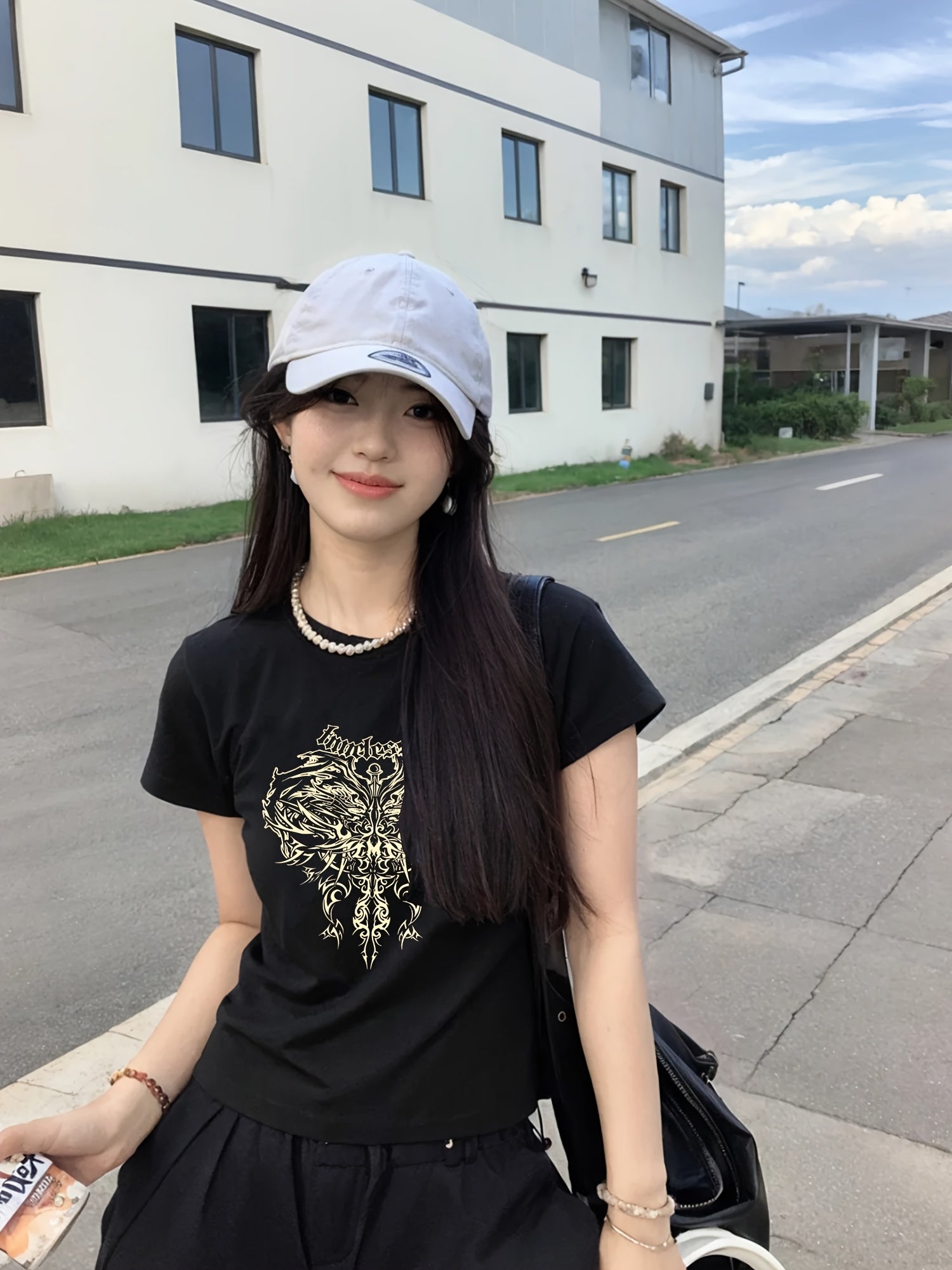Women'S Slim Fit Short Sleeve T-Shirt - 2025 New Arrival, Stylish Golden Cross Print, Round Neck, Casual Summer Top, Casual Wear | Trendy Women'S Tee | Glossy Fabri