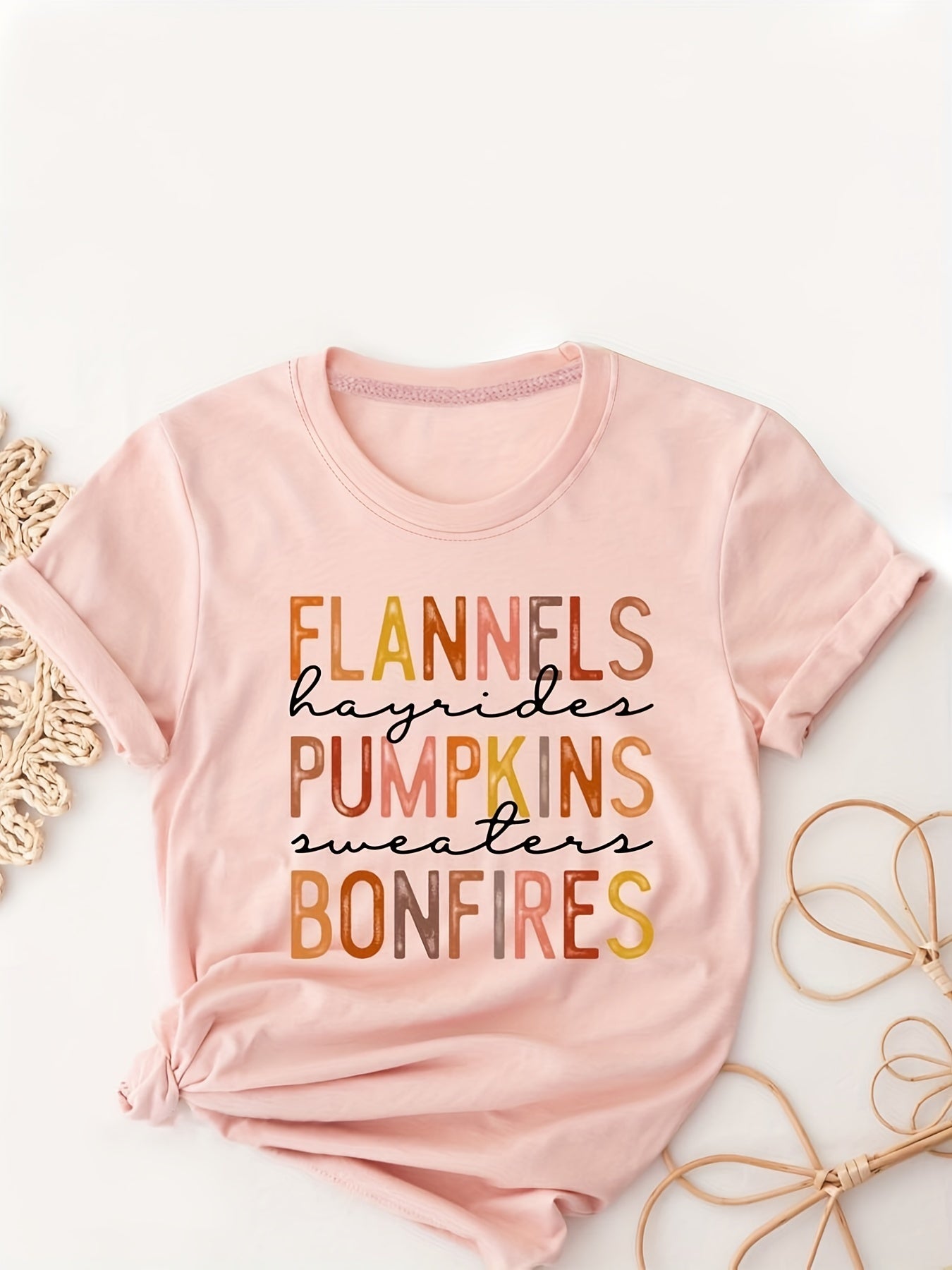 Colorful Letter Print Crew Neck T-Shirt, Casual Short Sleeve Top For Spring & Summer, Women's Clothing