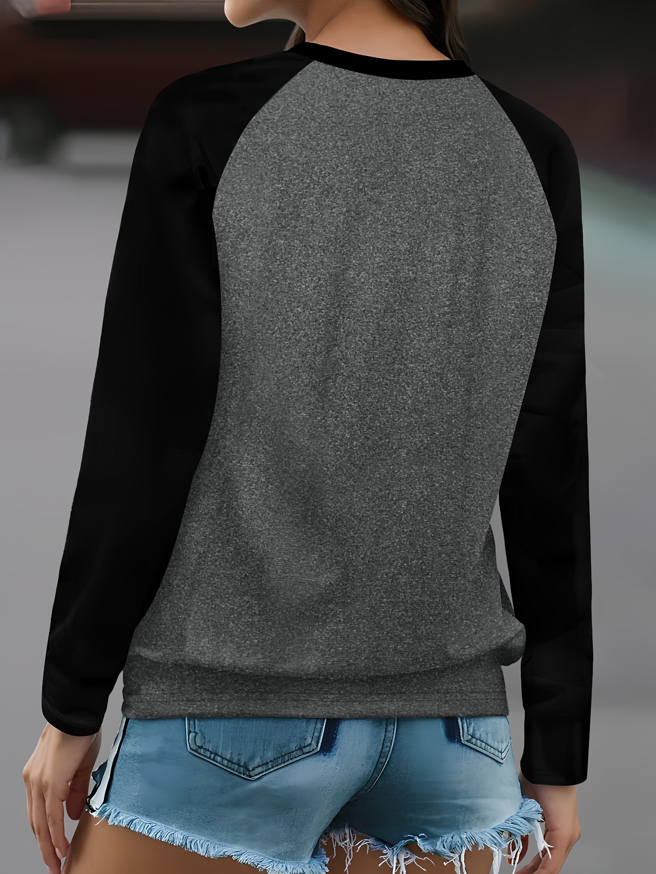 Patterned Raglan Sleeve Long-Sleeve T-Shirt for Autumn And Winter