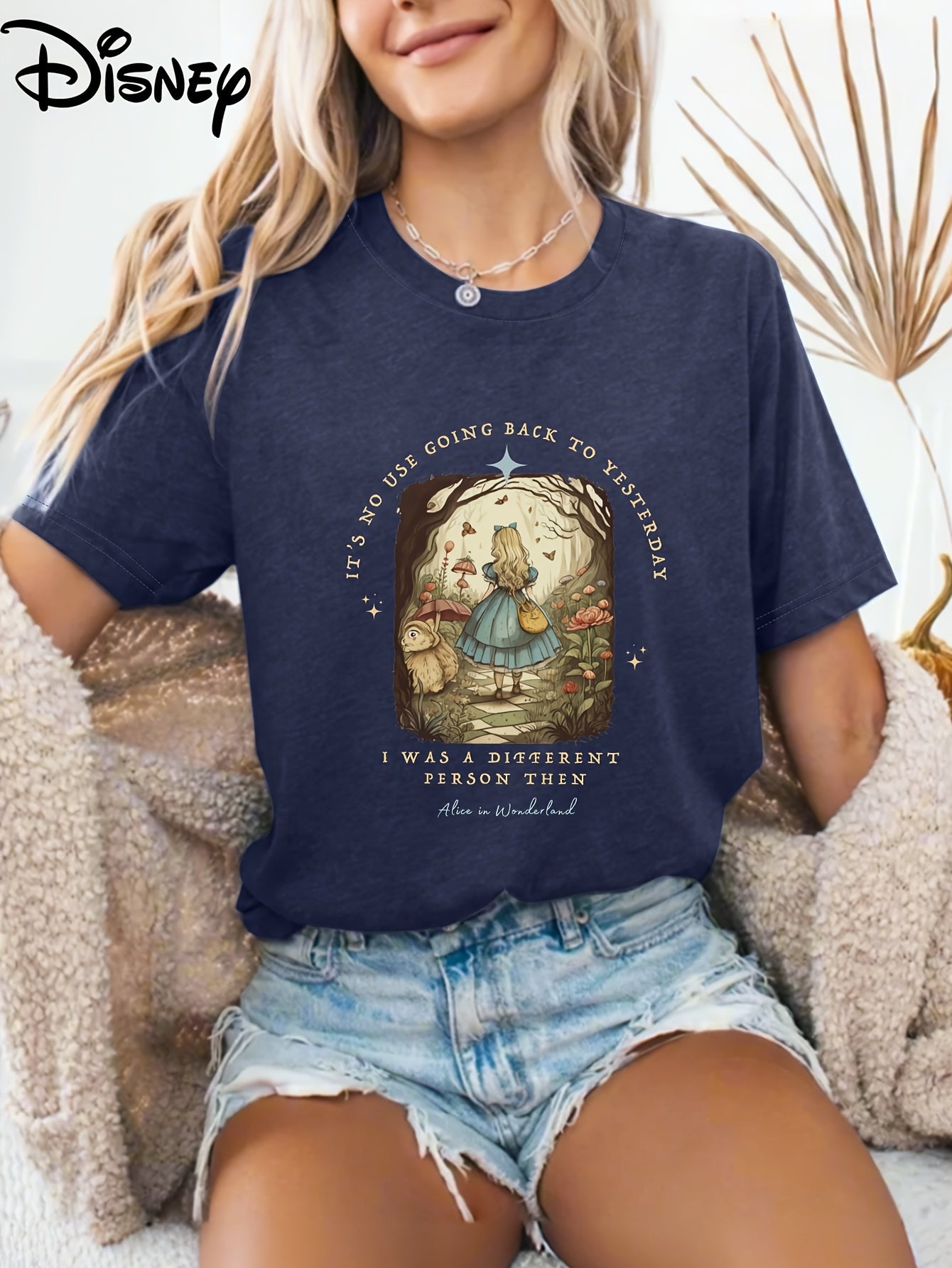 [Vintage Alice Tee] Vintage Lightweight Alice in Wonderland Graphic Tee | Casual Short-Sleeve Shirt with Storybook Design, Everyday Comfort, Machine Washable Polyester, Spring/Summer/Fall Wear