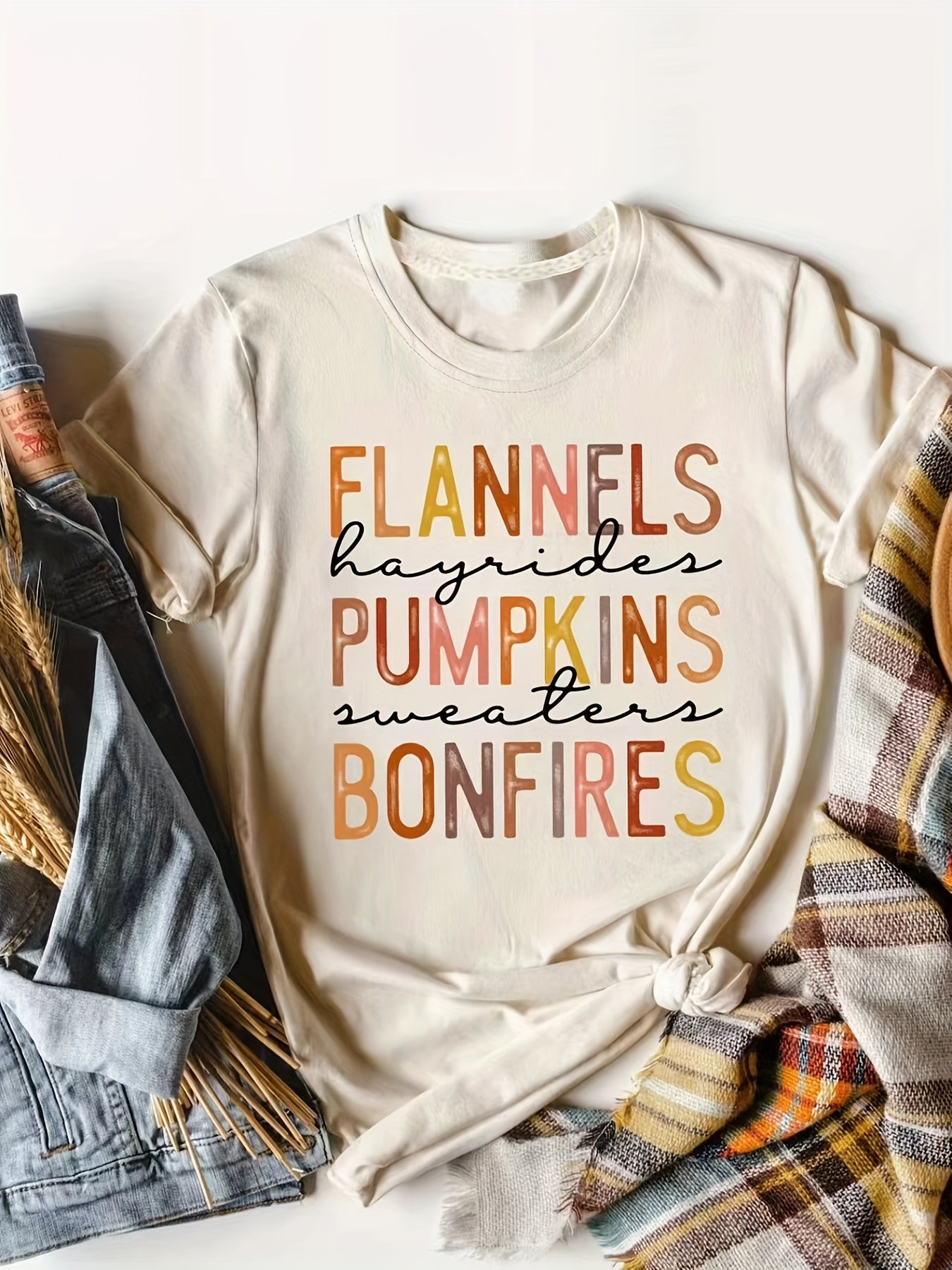 Colorful Letter Print Crew Neck T-Shirt, Casual Short Sleeve Top For Spring & Summer, Women's Clothing