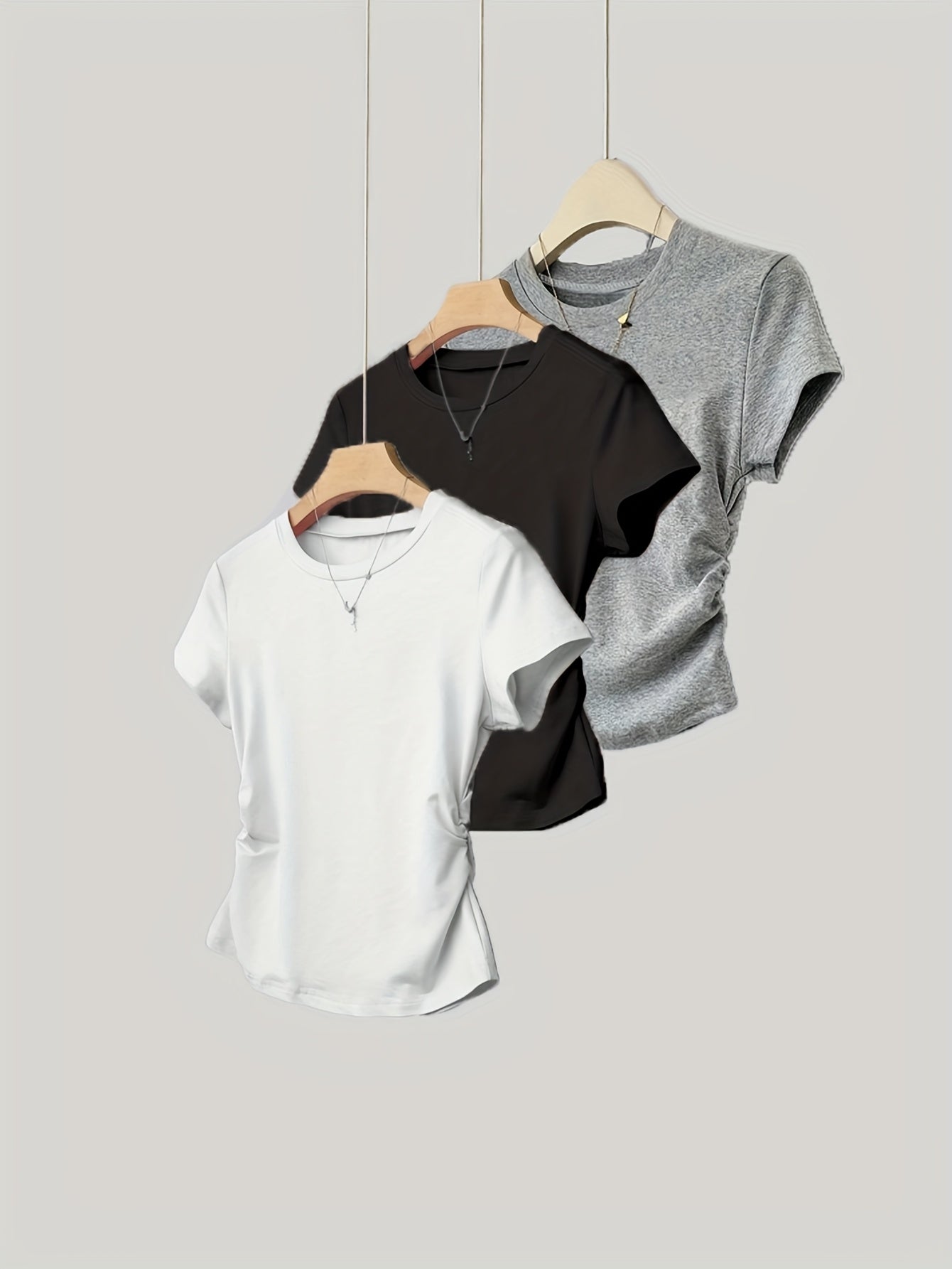 Elegant Solid Color Ruched Short Sleeve T-Shirt for - Versatile Casual Top with "I'm Not Old I'm Unique" Graphic, Perfect for Spring/Summer, Casual Wear | Ruched Design | Construction, T Shirts