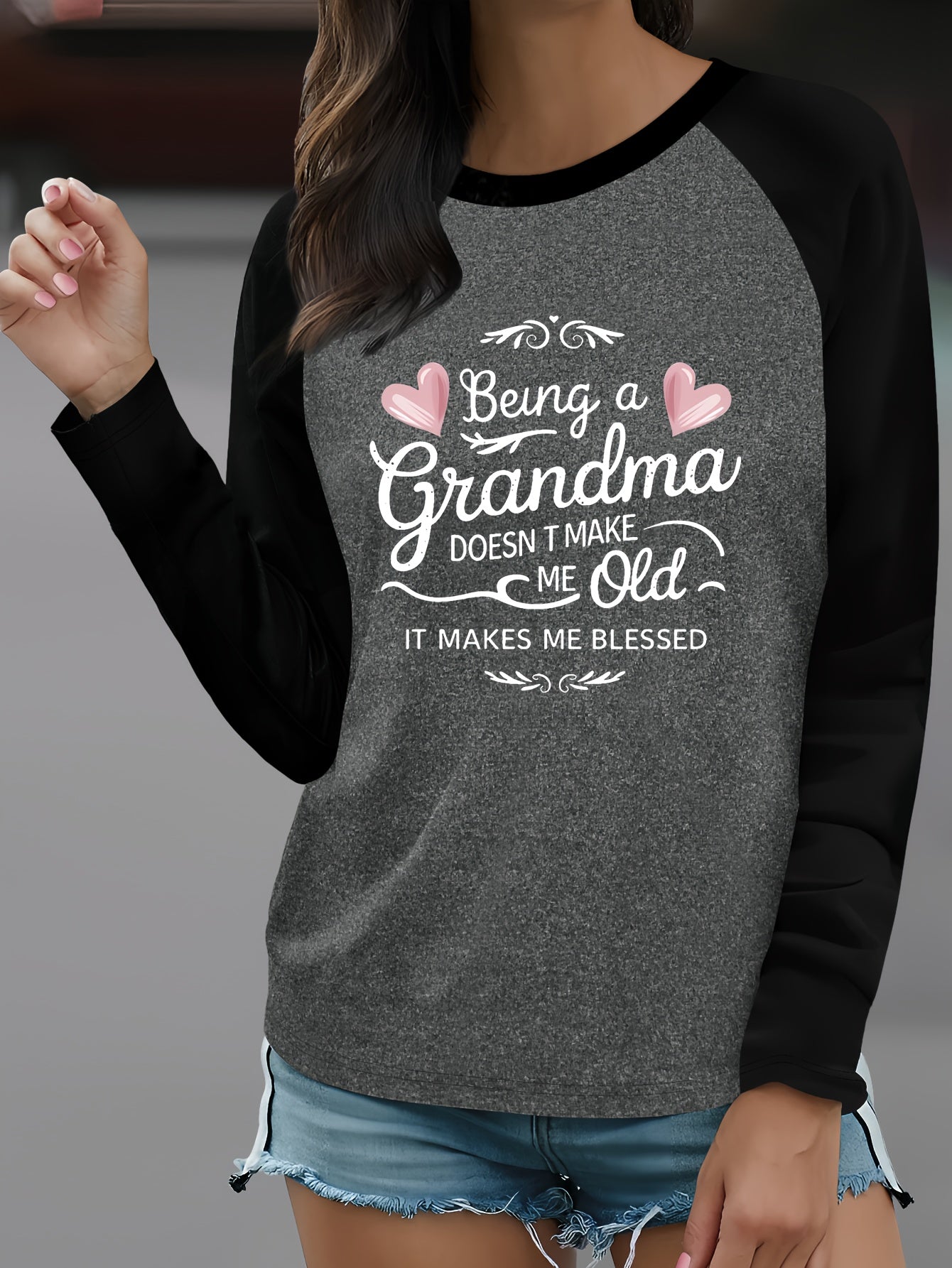 Patterned Raglan Sleeve Long-Sleeve T-Shirt for Autumn And Winter