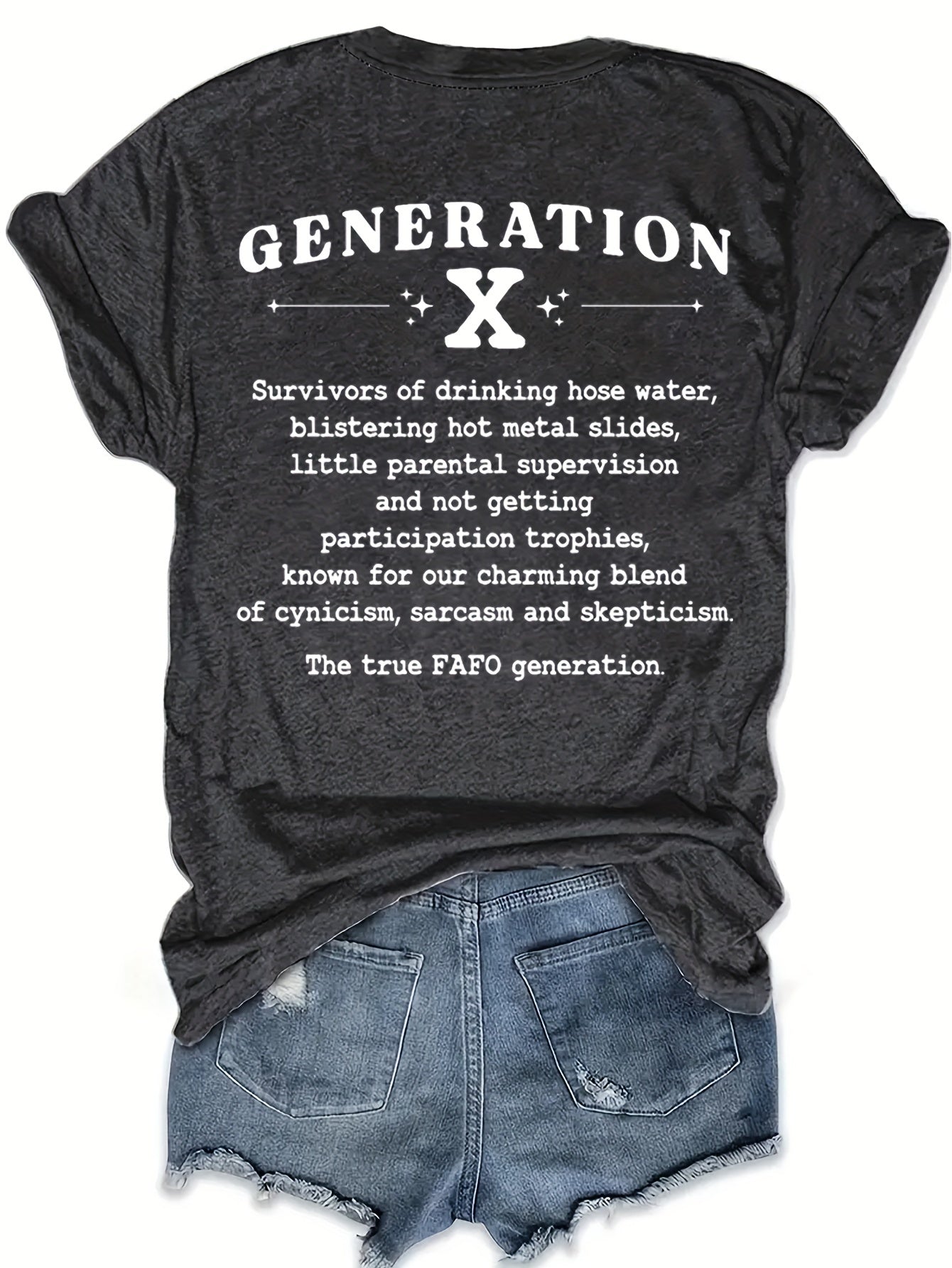 Vintage Chic Generation X Graphic Print Tee - Soft Crew Neck, Short Sleeve, Relaxed Fit, Spring & Summer Essential, Women's Casual Fashion Top