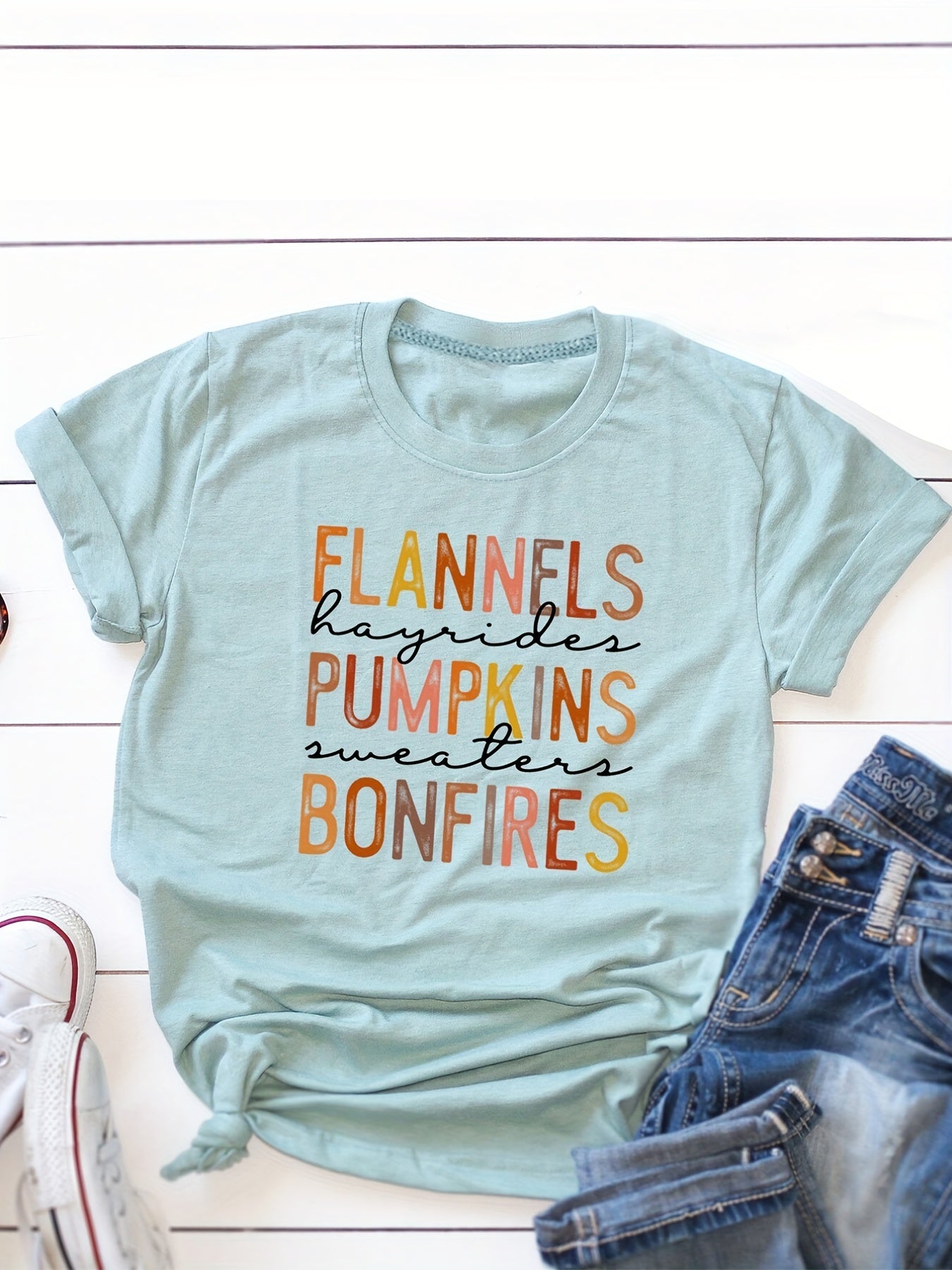 Colorful Letter Print Crew Neck T-Shirt, Casual Short Sleeve Top For Spring & Summer, Women's Clothing
