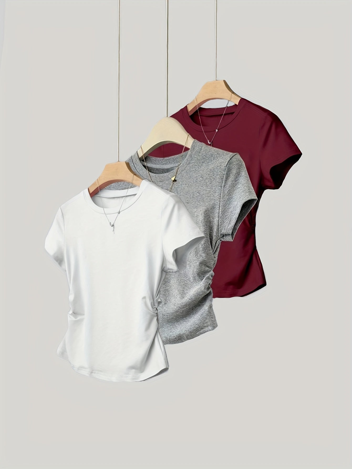 Elegant Solid Color Ruched Short Sleeve T-Shirt for - Versatile Casual Top with "I'm Not Old I'm Unique" Graphic, Perfect for Spring/Summer, Casual Wear | Ruched Design | Construction, T Shirts