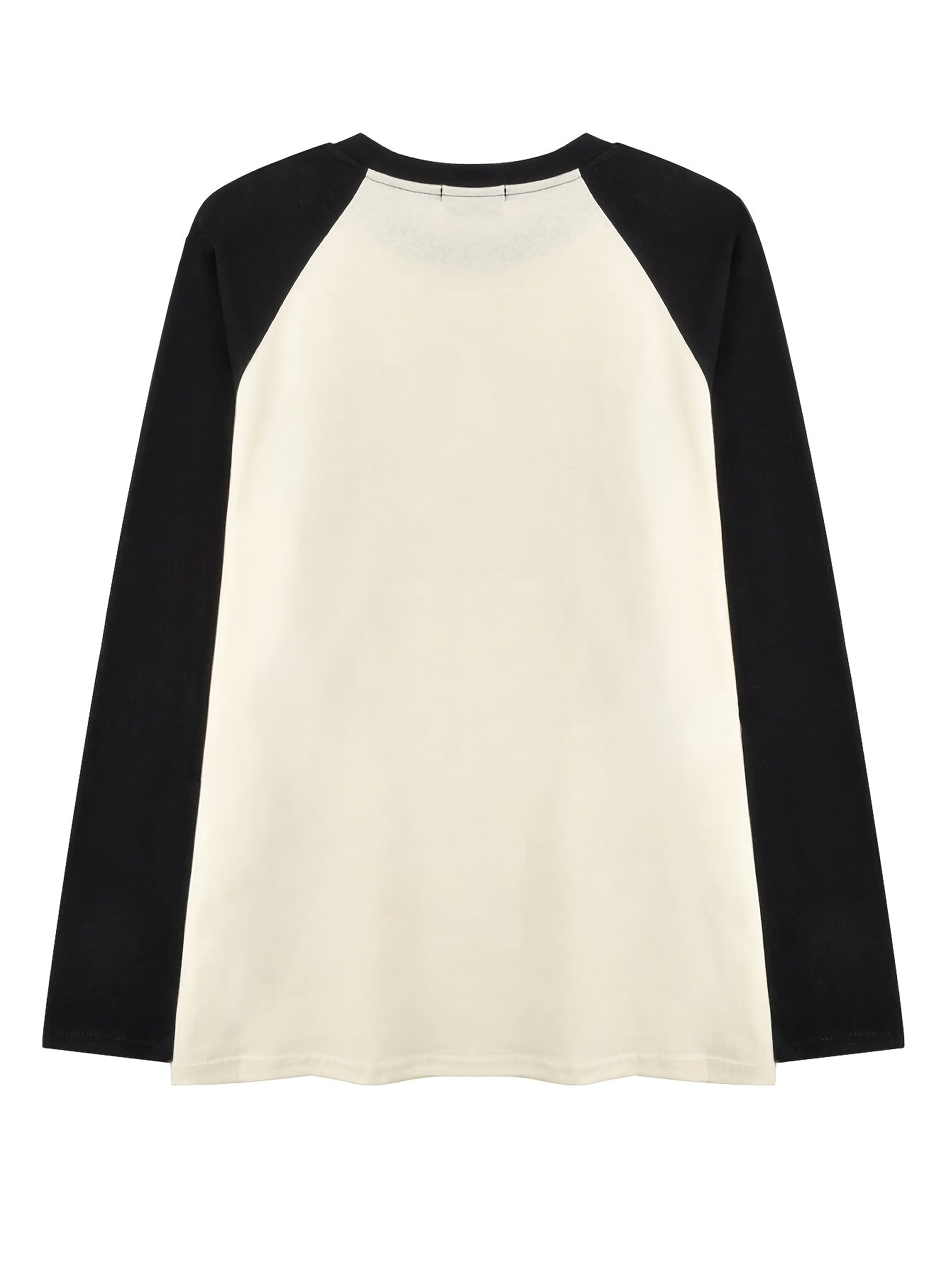 Women'S Y2K Fashion Printed Long Sleeve T-Shirt, Crew Neck, Color Block, Raglan Sleeves, Loose Fit, Knit Fabric, Polyester 95% Elastane 5%, All Seasons, Regular Length - 180gsm