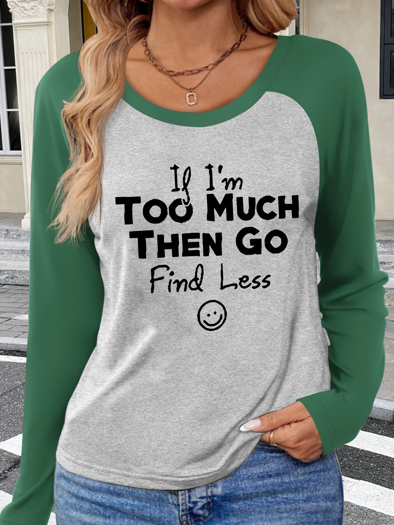 Patterned Raglan Sleeve Long-Sleeve T-Shirt for Autumn And Winter