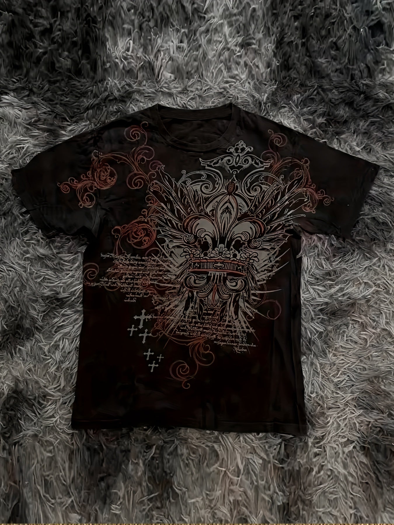 Women'S Y2K Style Graphic T-Shirt - Black & White Contrast Collar with Red Floral Print, Short Sleeve, Round Neck, Casual Summer Top, Ladies T Shirts
