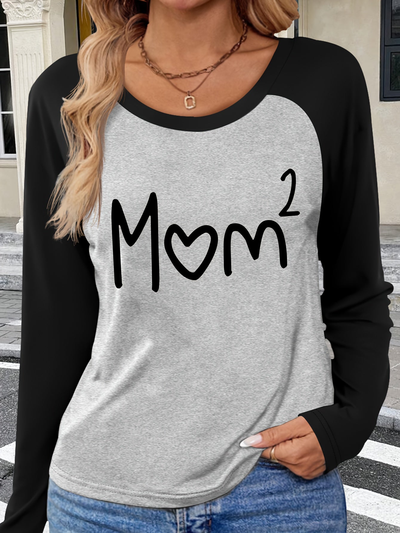 Patterned Raglan Sleeve Long-Sleeve T-Shirt for Autumn And Winter