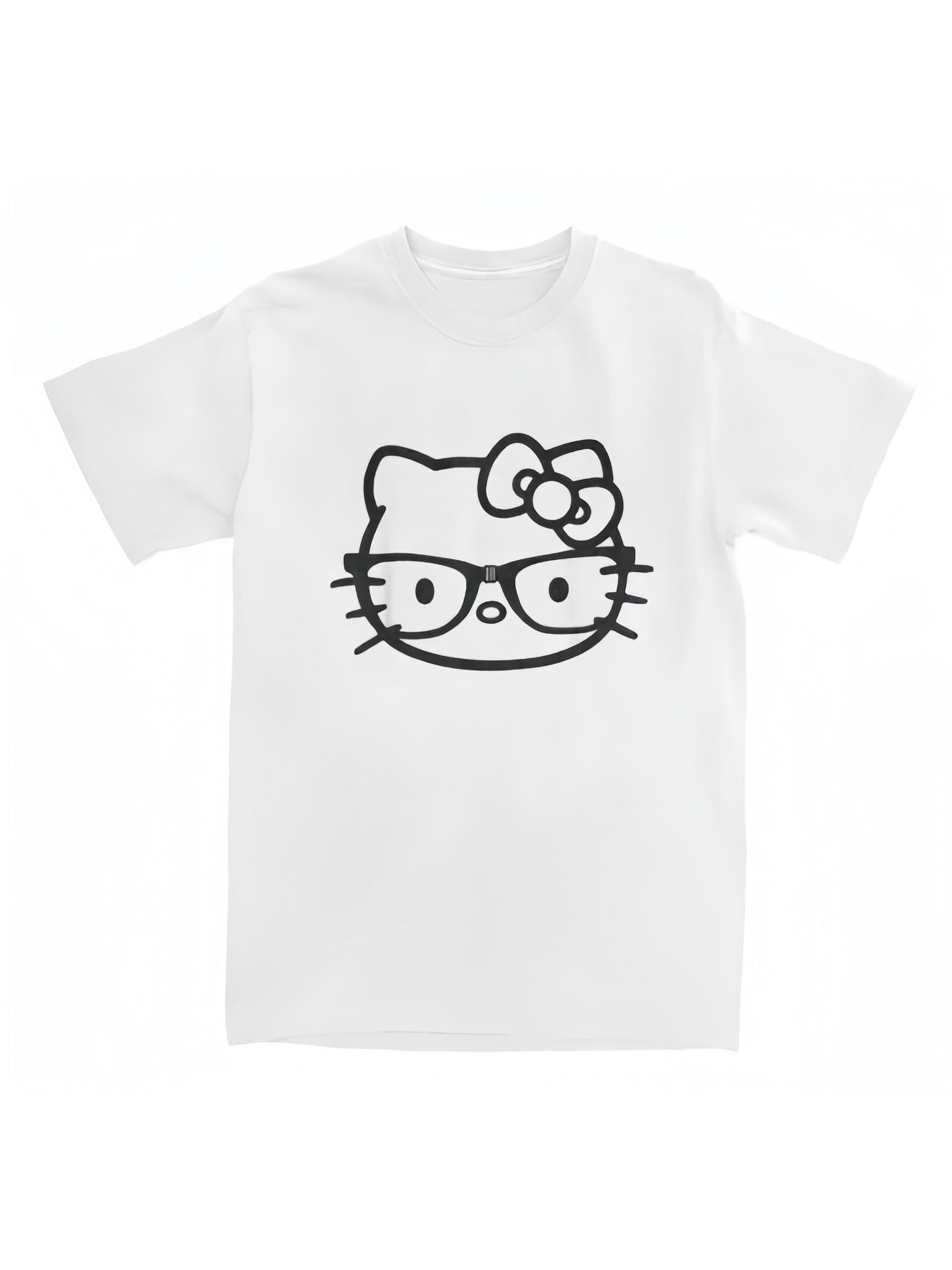 [Sanrio Hello Kitty T-Shirt] Sanrio Hello Kitty Cartoon Graphic T-Shirt | Short Sleeve Crew Neck, Black with White Design | Casual Spring/Summer Top, Everyday Tshirt | Playful Design | Quality Fabric Shirt for Women & Men