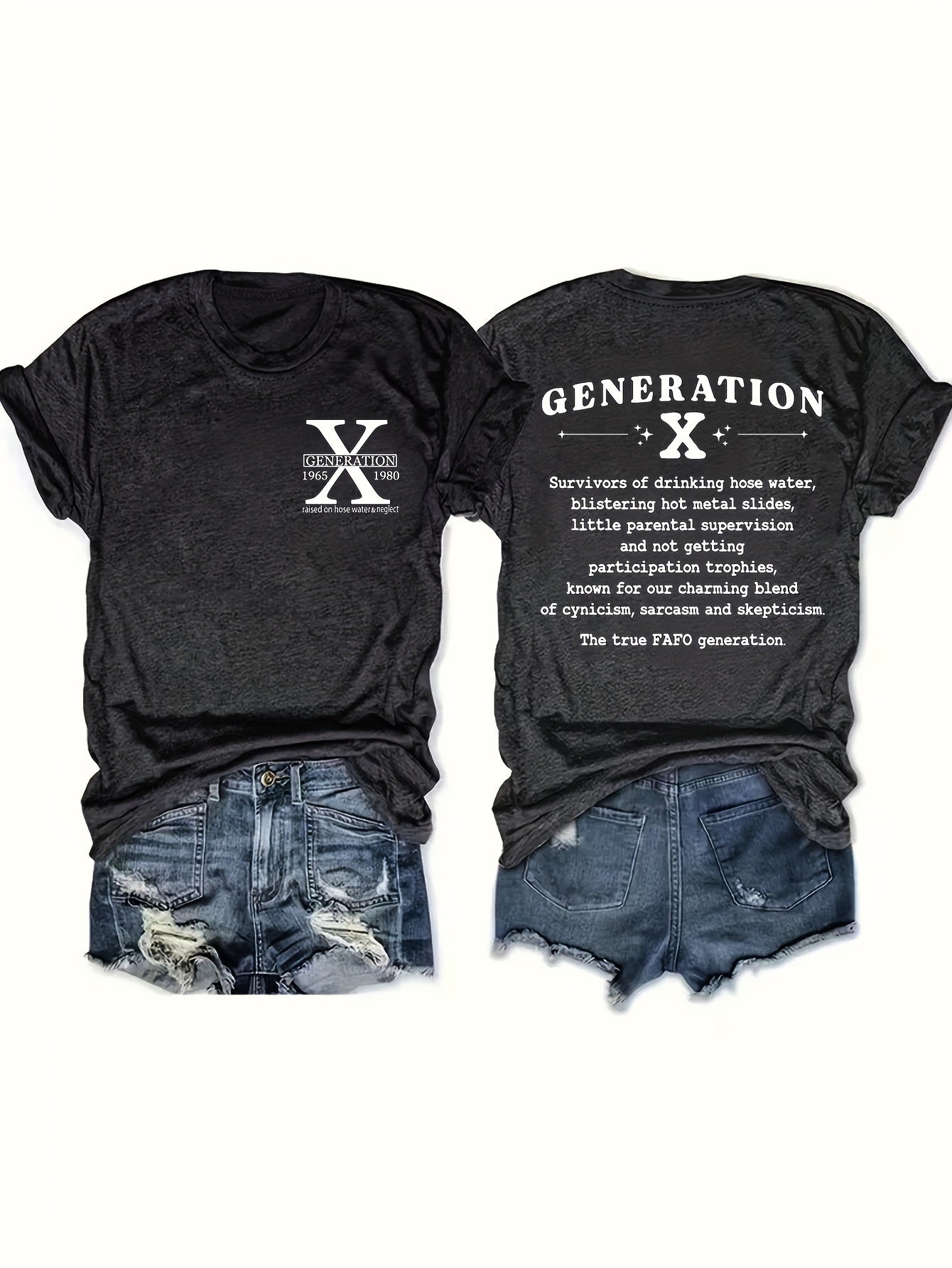 Vintage Chic Generation X Graphic Print Tee - Soft Crew Neck, Short Sleeve, Relaxed Fit, Spring & Summer Essential, Women's Casual Fashion Top
