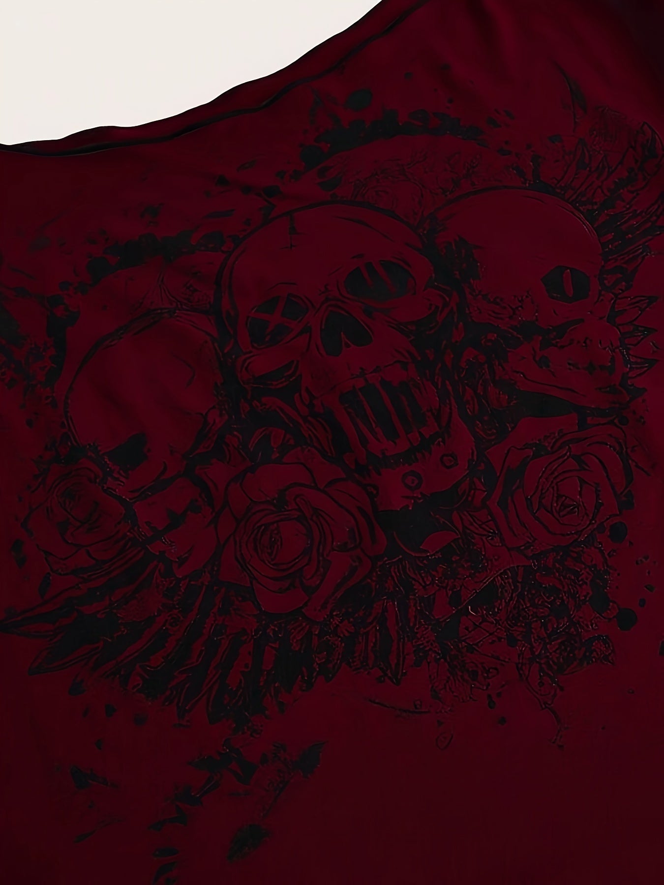 Floral Skull Print Slant Shoulder T-Shirt - Vintage Short Sleeve Tee for Spring/Summer, Women's Y2K/Grunge Style