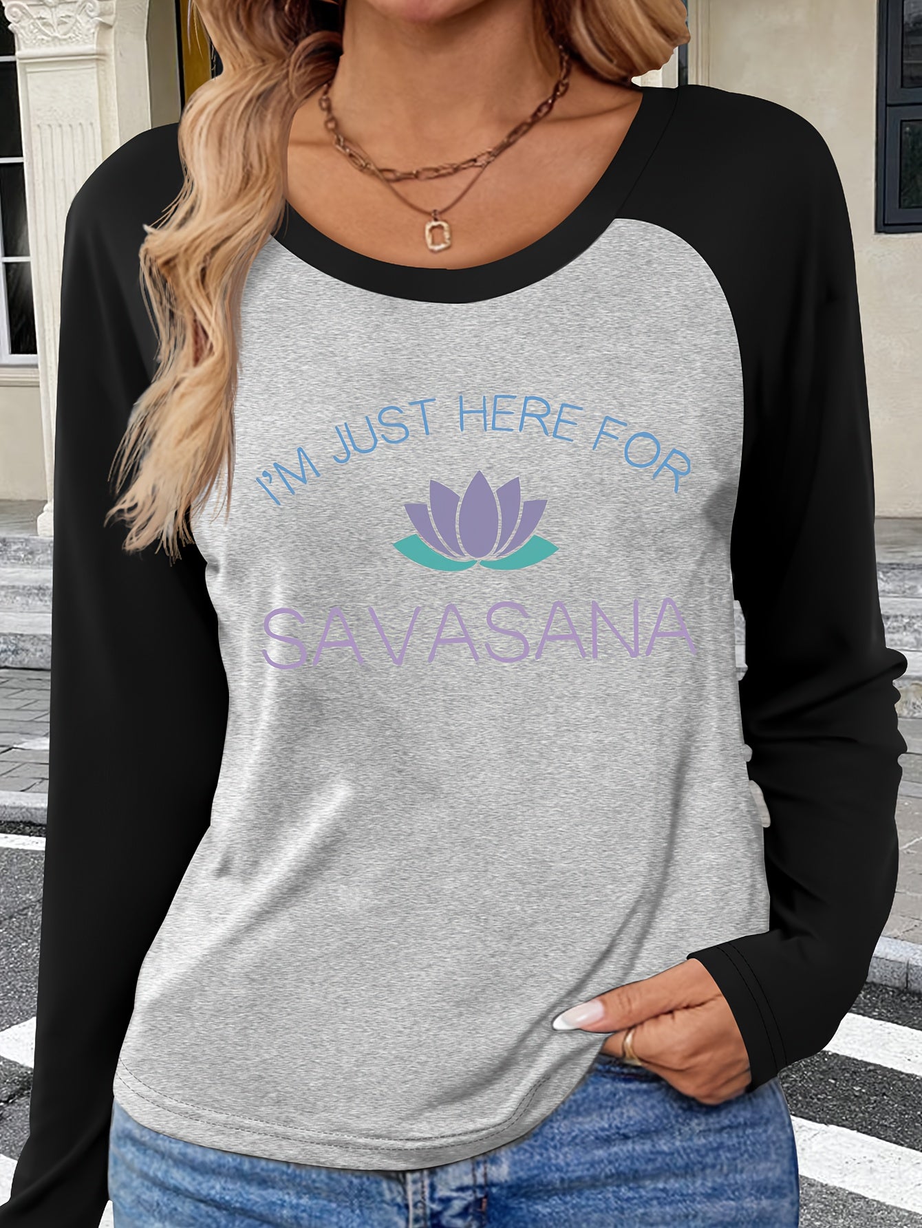 Patterned Raglan Sleeve Long-Sleeve T-Shirt for Autumn And Winter