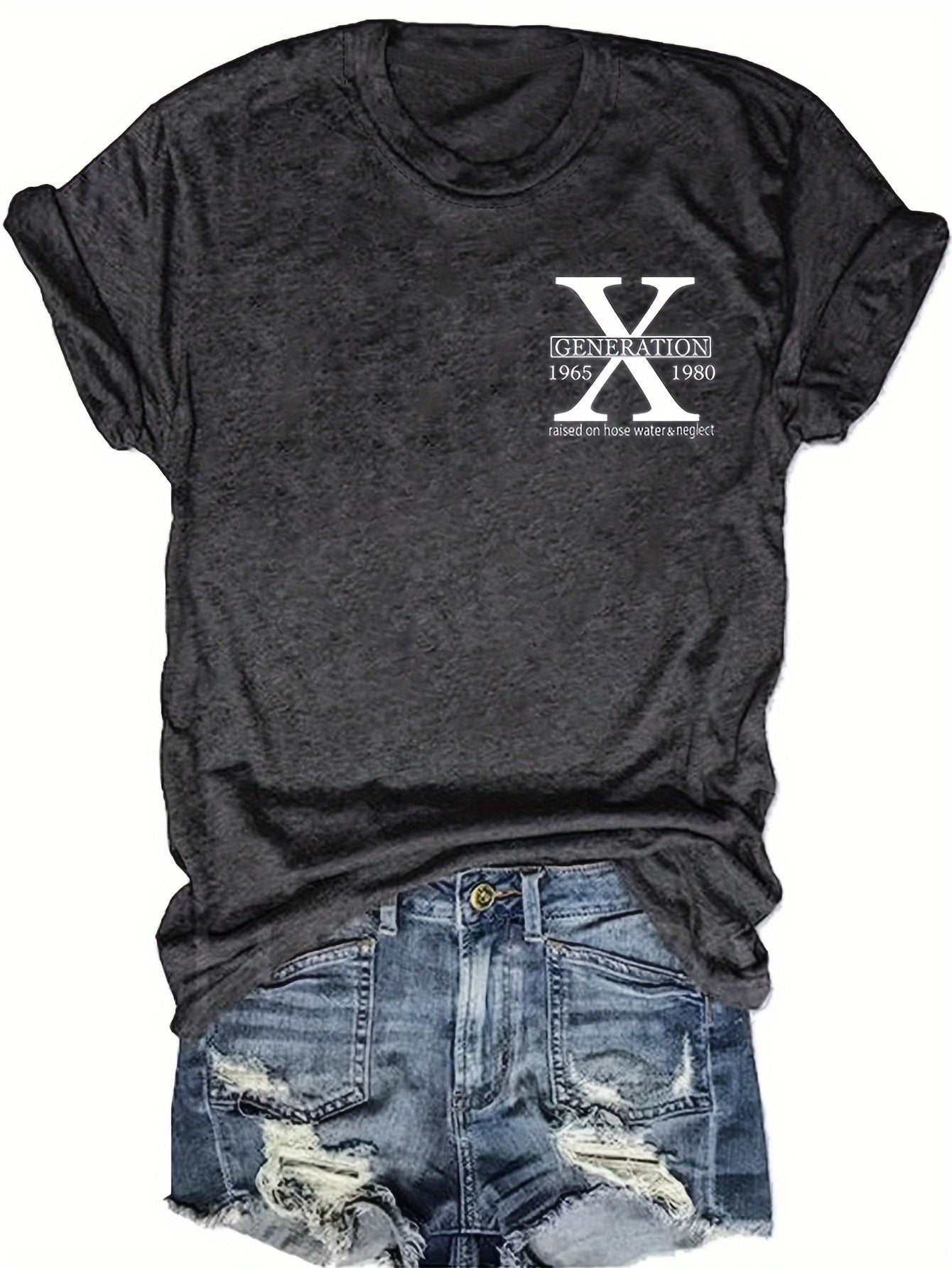 Vintage Chic Generation X Graphic Print Tee - Soft Crew Neck, Short Sleeve, Relaxed Fit, Spring & Summer Essential, Women's Casual Fashion Top