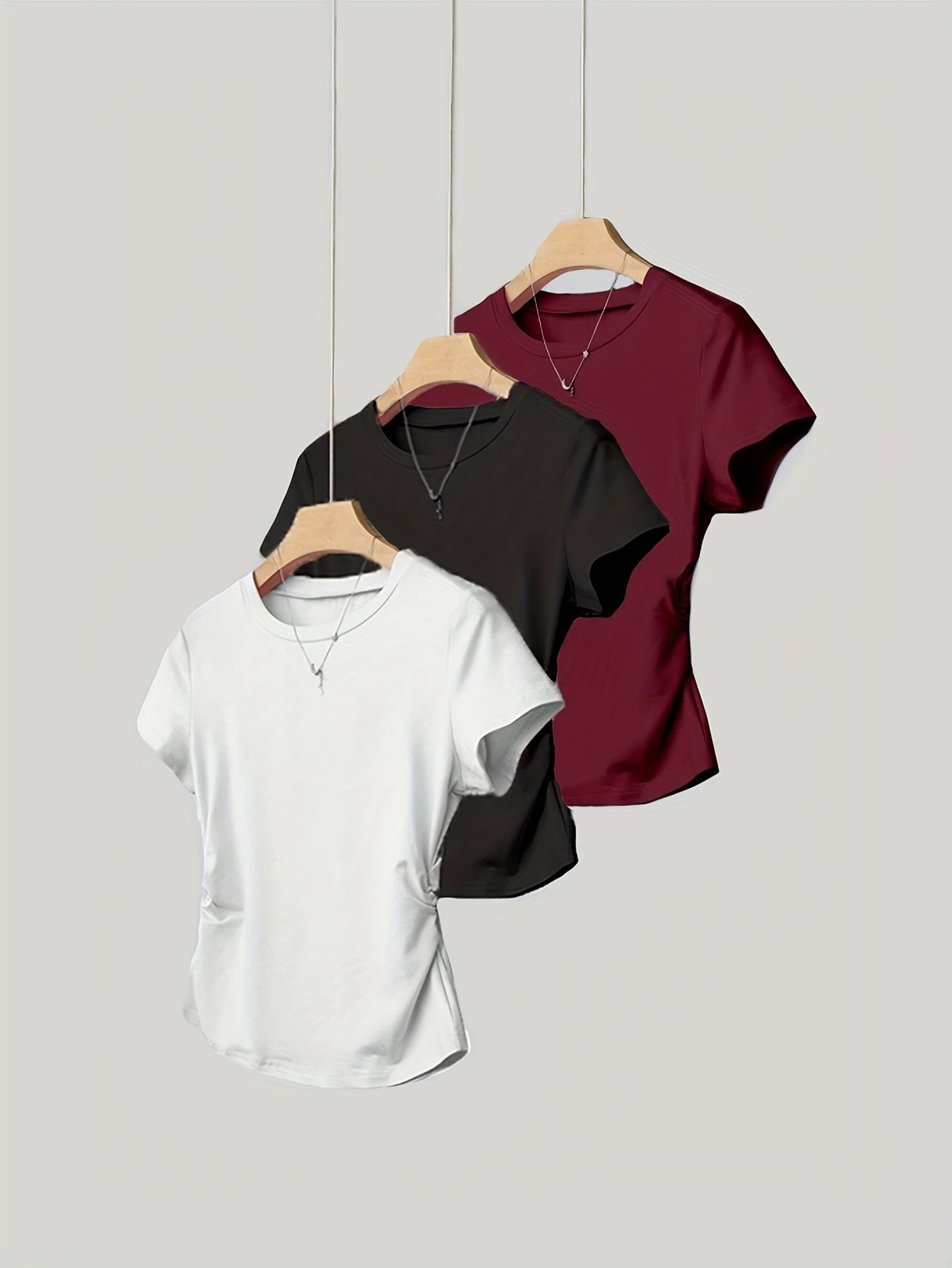 Elegant Solid Color Ruched Short Sleeve T-Shirt for - Versatile Casual Top with "I'm Not Old I'm Unique" Graphic, Perfect for Spring/Summer, Casual Wear | Ruched Design | Construction, T Shirts